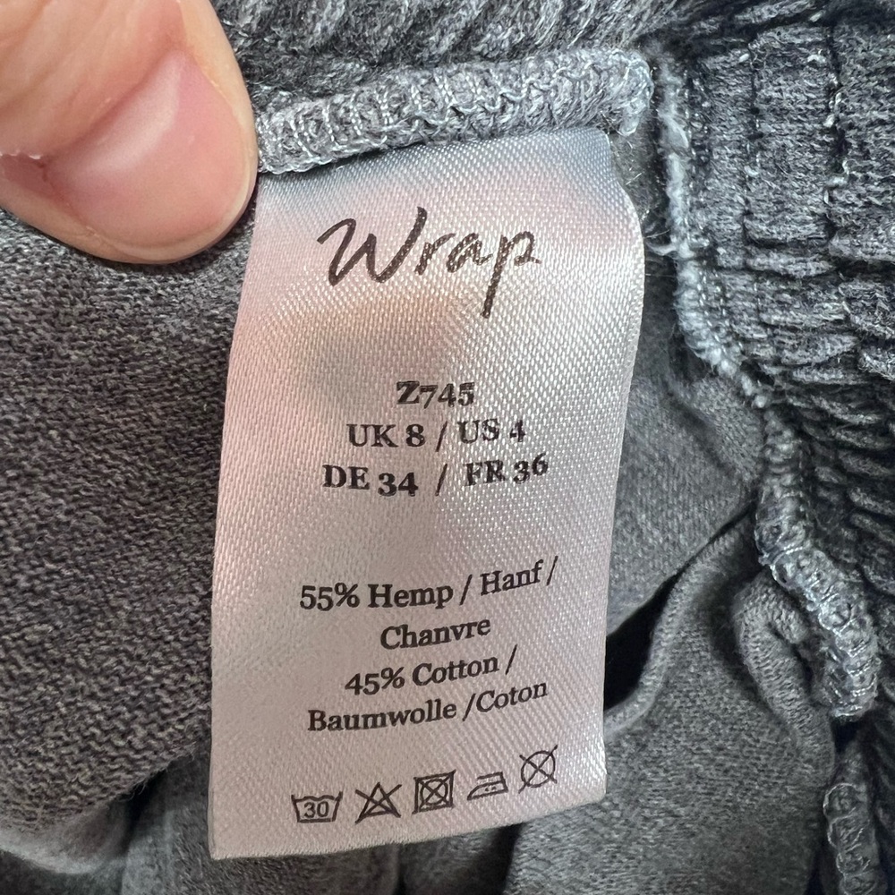 Wrap London Hemp Organic Cotton Jogger Pull On Pants Washed Gray Sz US 4 - Picture 10 of 11